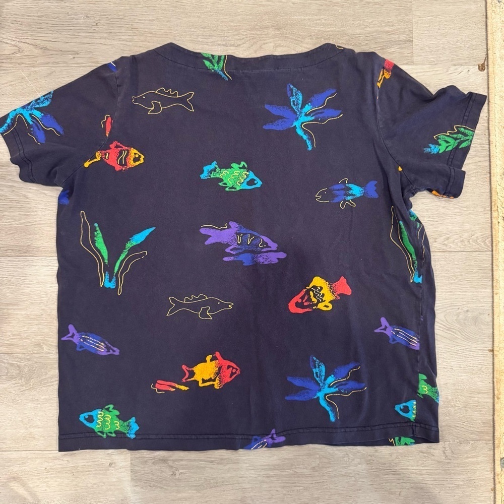 Copa Cabana Made In USA Vintage Cotton T-shirt, Navy With Tropical Fish Graphic - Picture 3 of 4